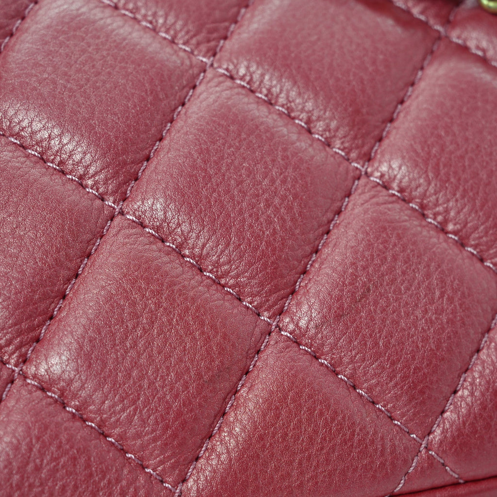 Metallic Calfskin Quilted Top Handle Flap Dark Pink