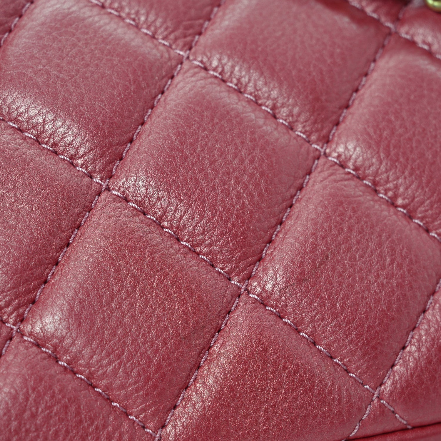 Metallic Calfskin Quilted Top Handle Flap Dark Pink