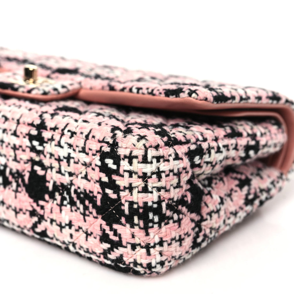 Tweed Quilted Medium Rectangular Flap Pink Black White