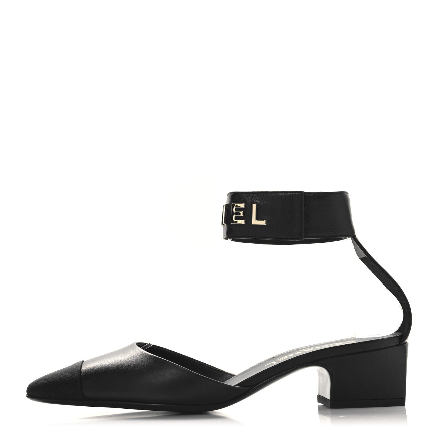 Lambskin Grosgrain Cap Toe Logo Ankle Strap Pumps 39 Black