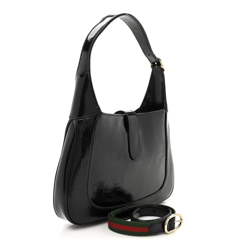 Patent Calfskin Small Jackie Shoulder Bag Black