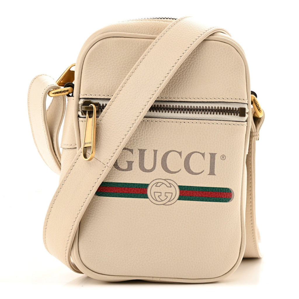 Grained Calfskin Mini Logo Messenger Bag White