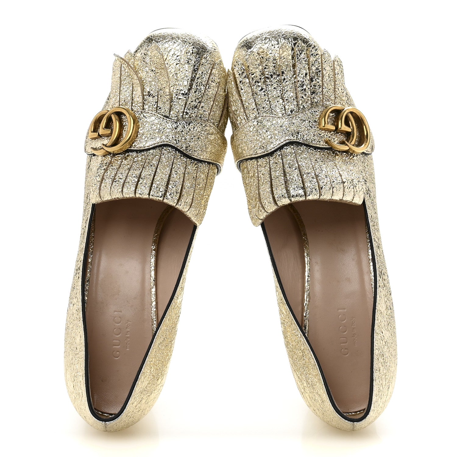 Galassia GG Marmont Fringe 50mm Loafer Pumps 39 Platino