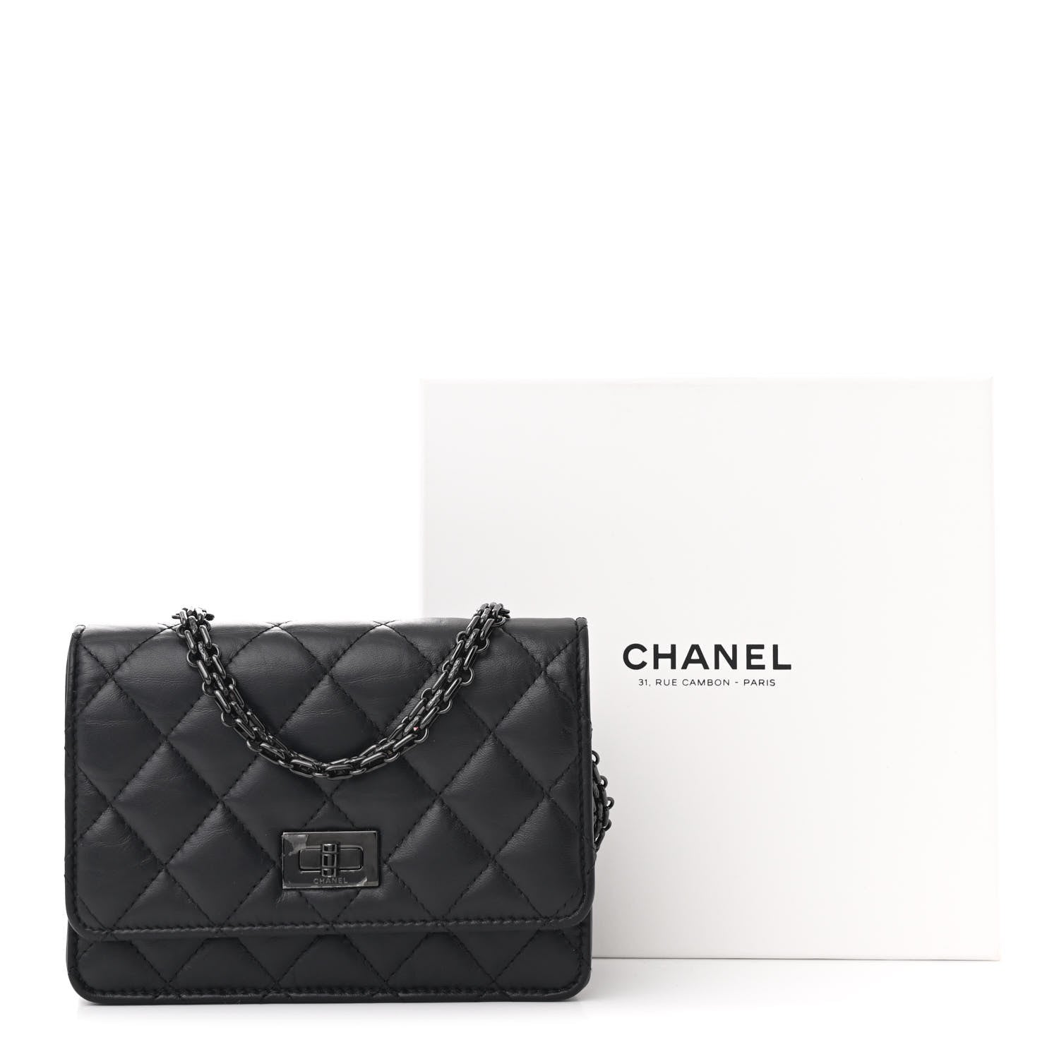 Aged Calfskin Quilted Mini Reissue Wallet On Chain WOC So Black