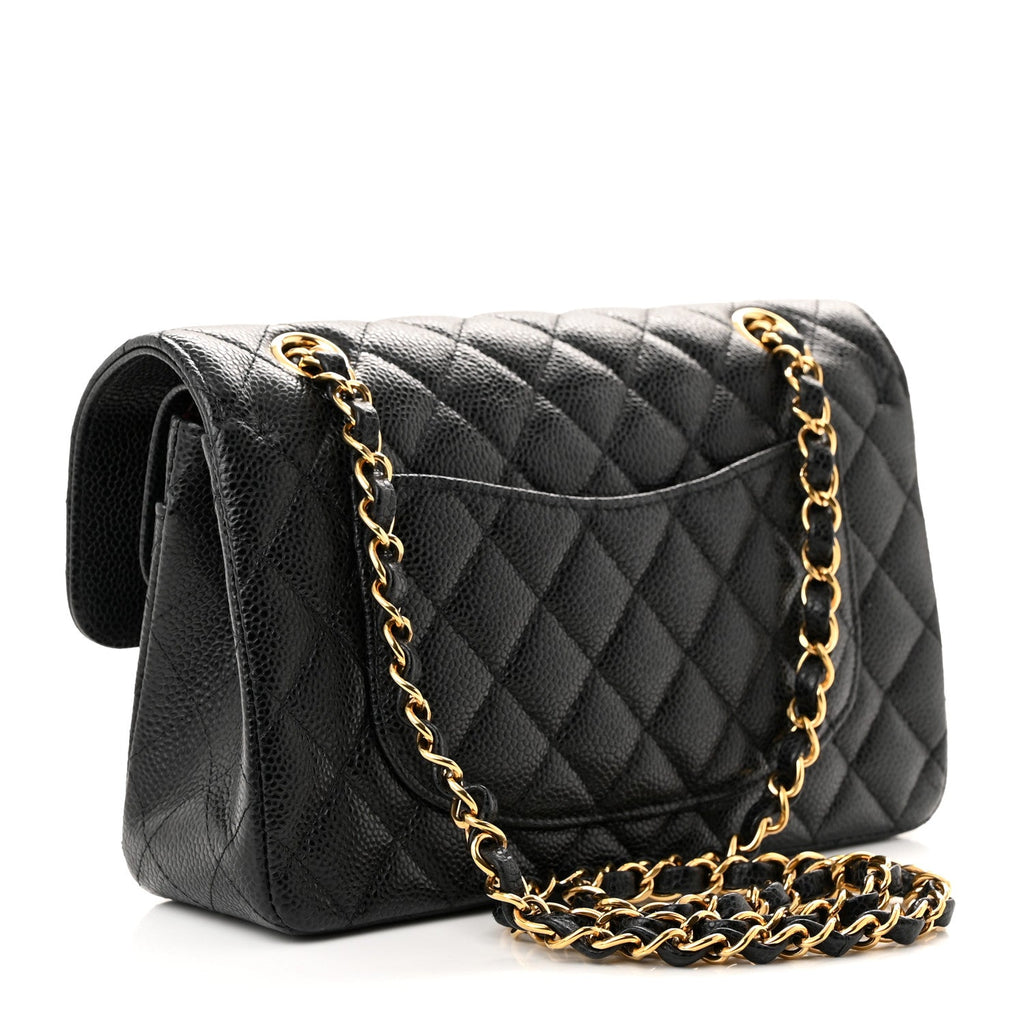 Caviar Quilted Small Double Flap Black