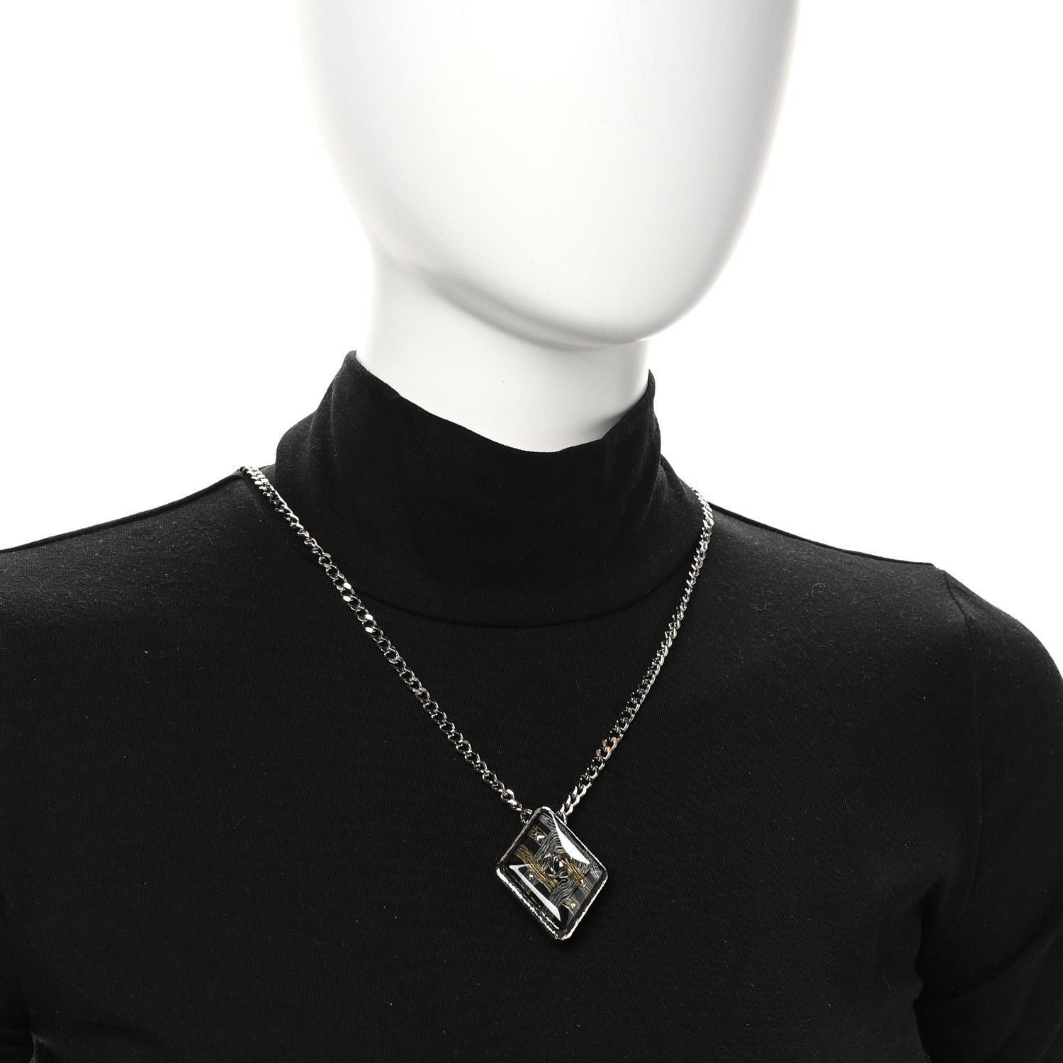 Metal Resin Enamel Crystal CC Necklace Gold Black White