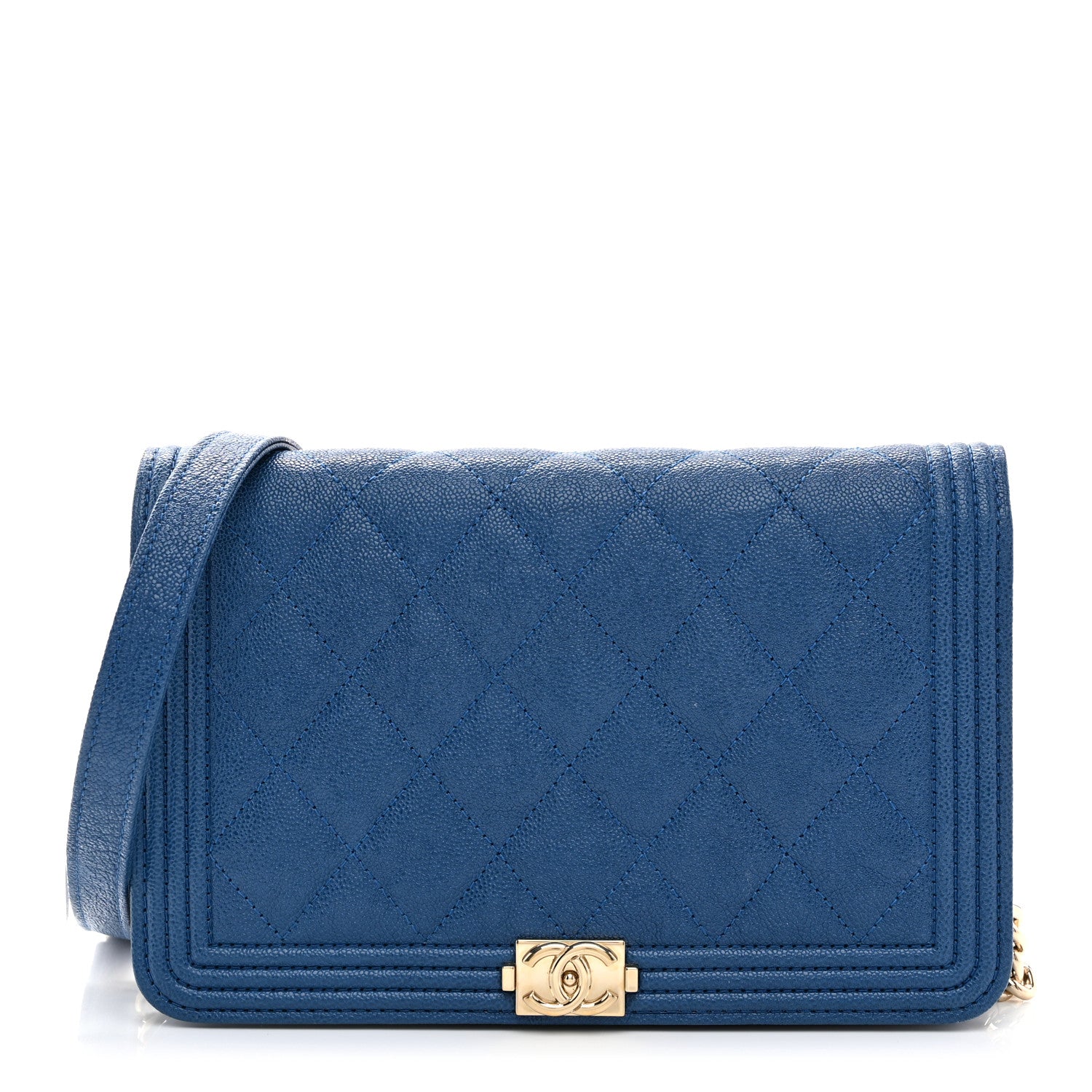 Caviar Quilted Boy Wallet On Chain WOC Blue