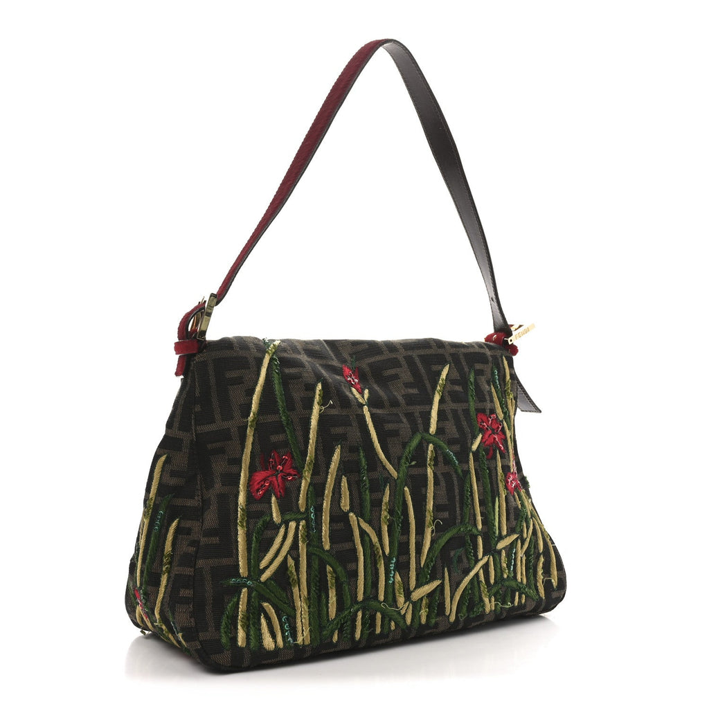 Zucca Pony Hair Embroidered Mama Baguette Tobacco Rosso