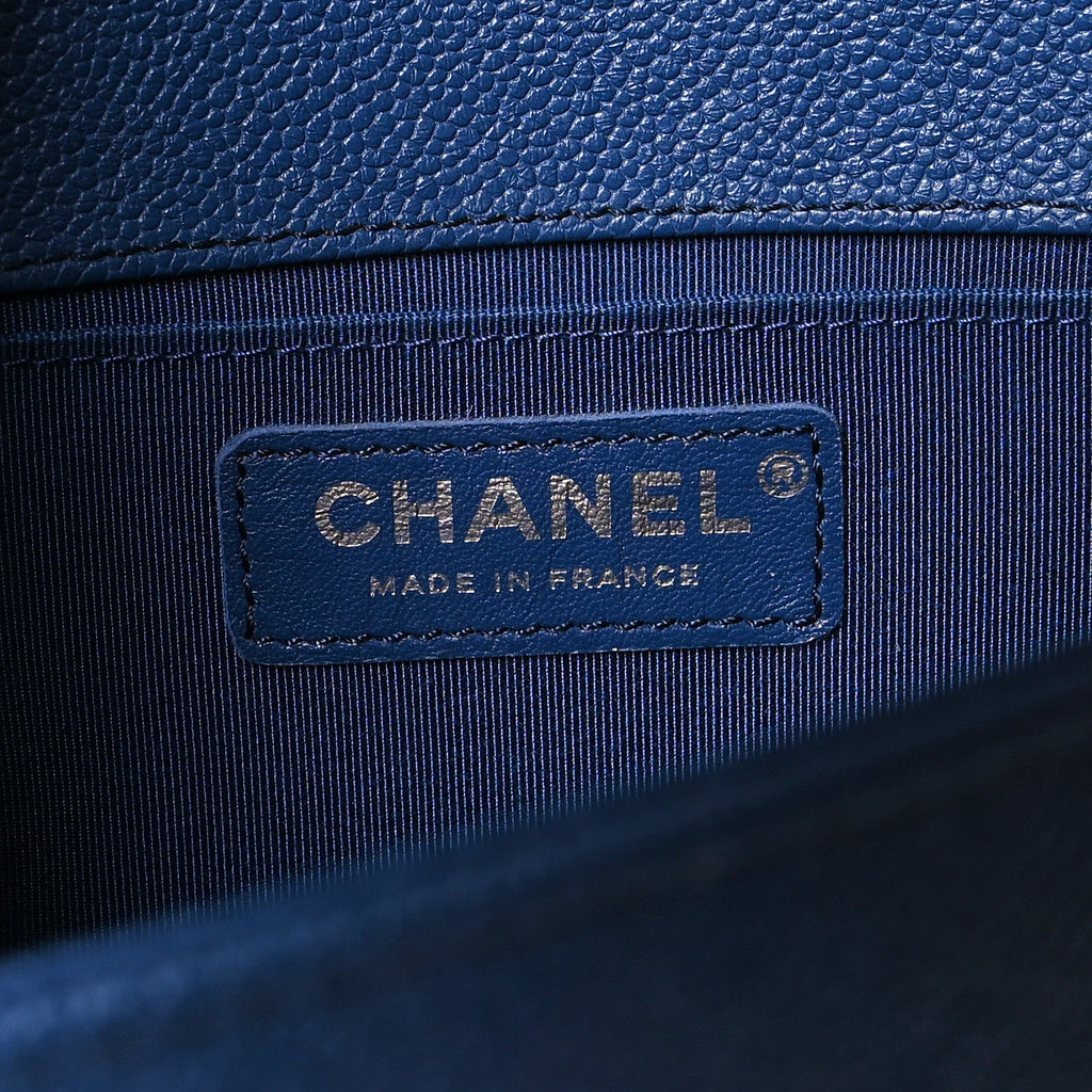 Caviar Quilted Medium Boy Flap Dark Blue