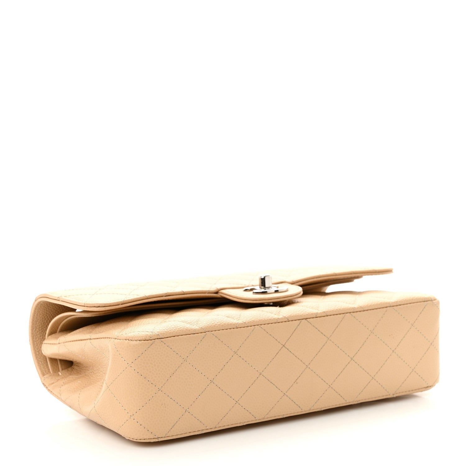 Caviar Quilted Medium Double Flap Beige