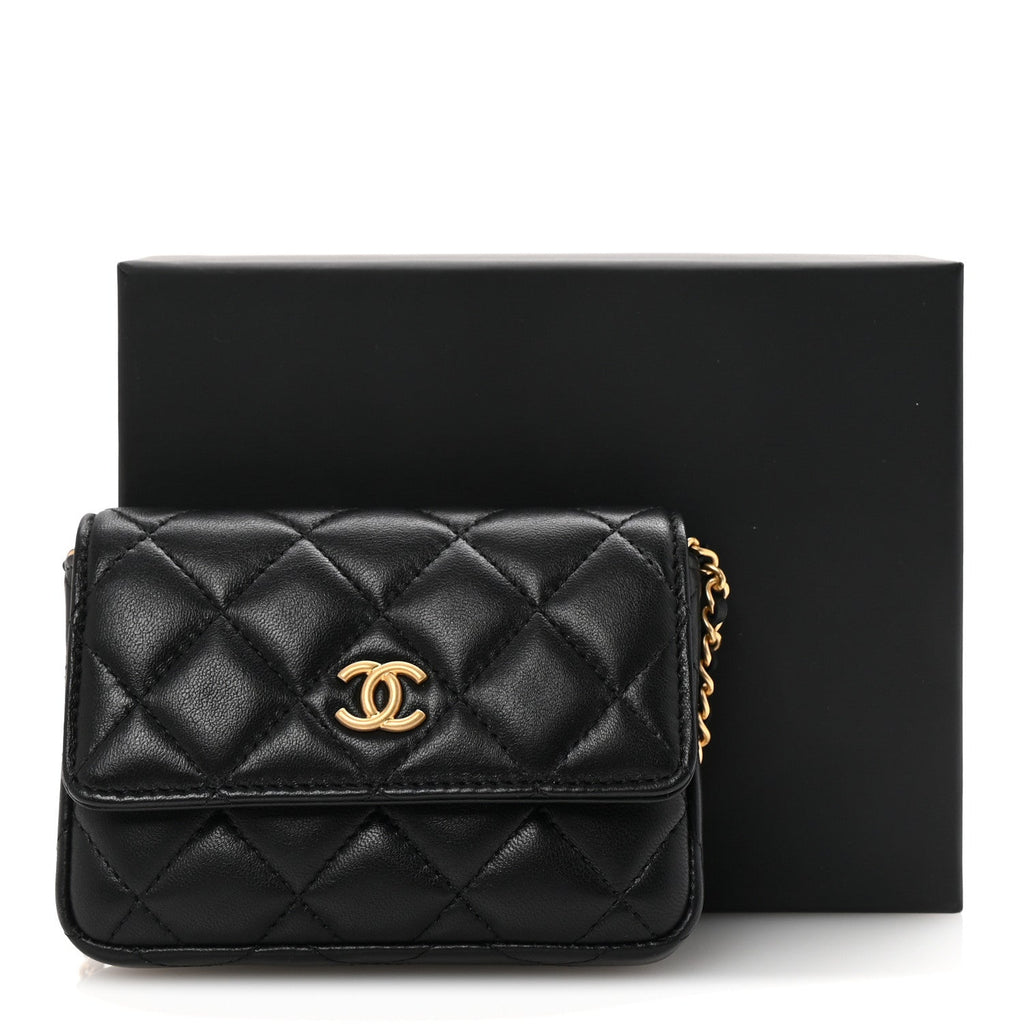 Lambskin Enamel Quilted Coco Hearts Clutch With Chain Black