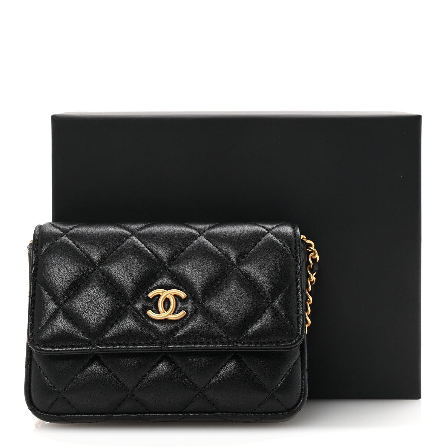 Lambskin Enamel Quilted Coco Hearts Clutch With Chain Black