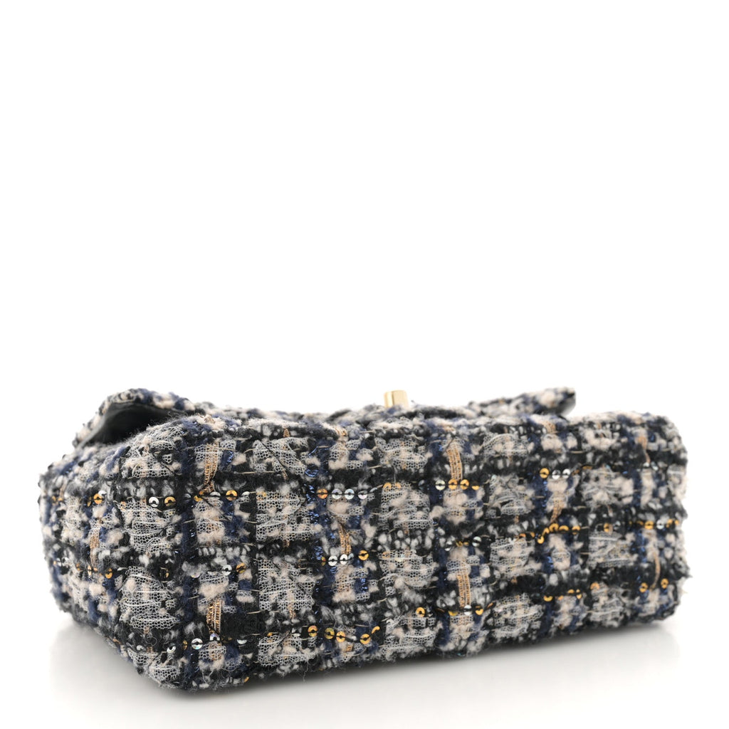 Glittered Tweed Quilted Mini Rectangular Flap Navy Blue