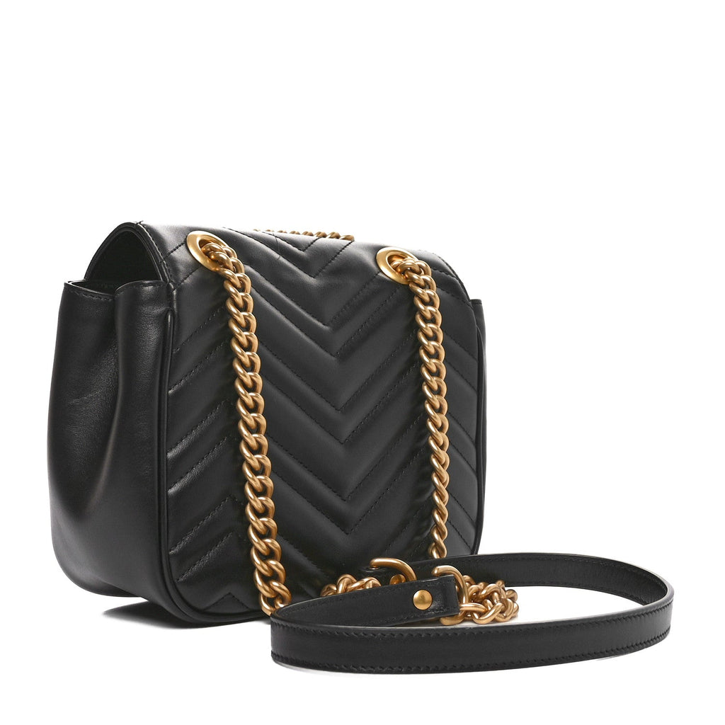 Calfskin Matelasse Mini GG Marmont Square Shoulder Bag Black