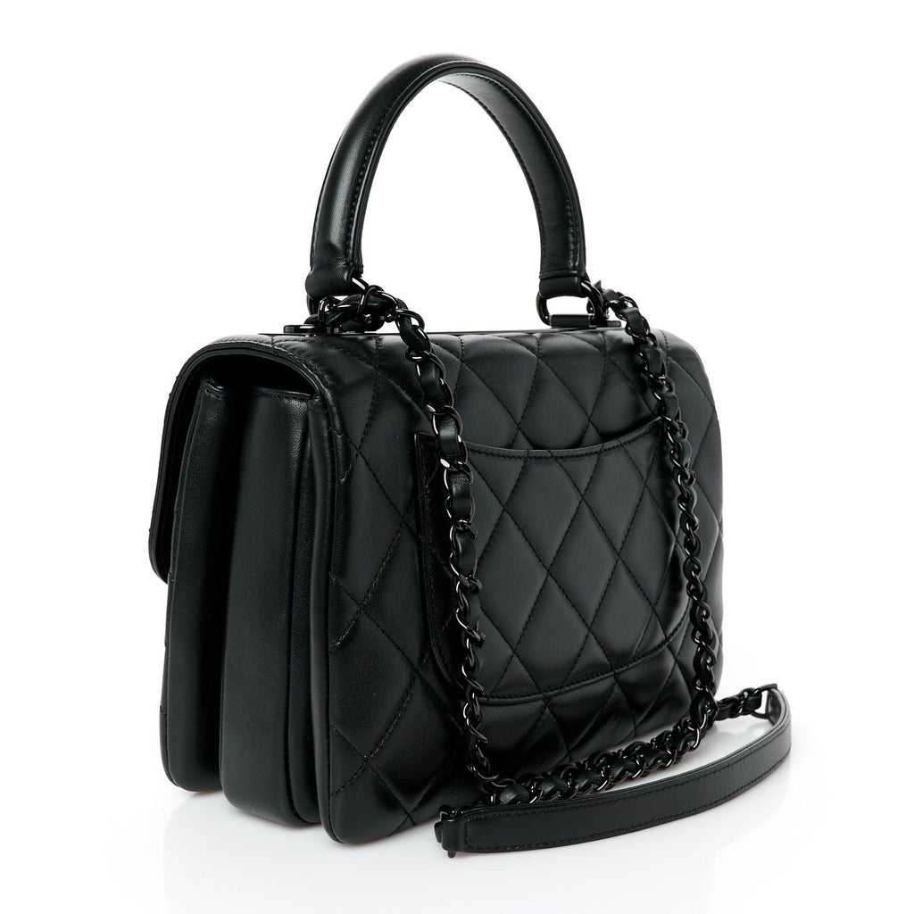 Lambskin Quilted Mini Trendy CC Dual Handle Flap Bag So Black