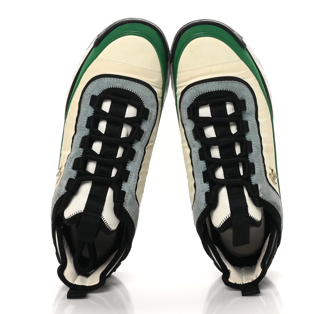 Suede Calfskin Mixed Fibers CC Sneakers 38 Ivory Green Light Blue