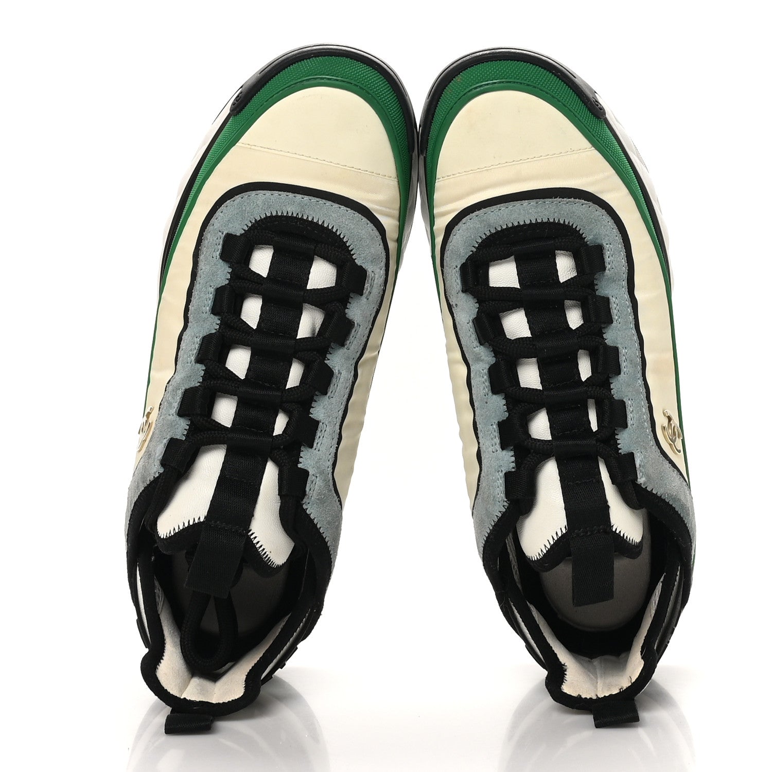 Suede Calfskin Mixed Fibers CC Sneakers 38 Ivory Green Light Blue