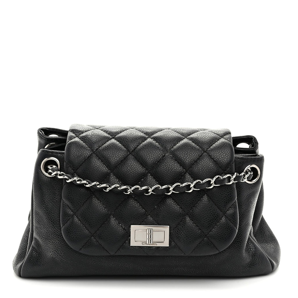 Caviar Quilted Accordion Mademoiselle Flap Black