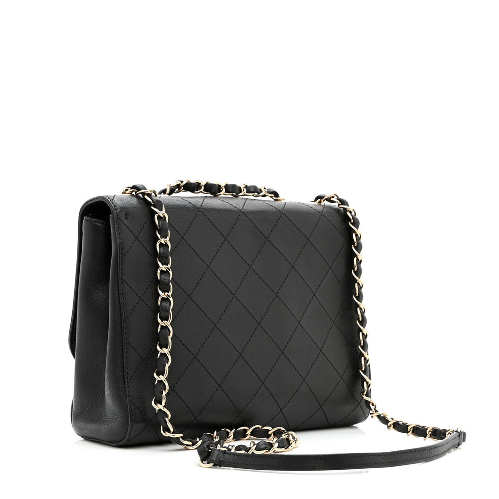Calfskin Stitched Medium Covered CC Flap Bag Black