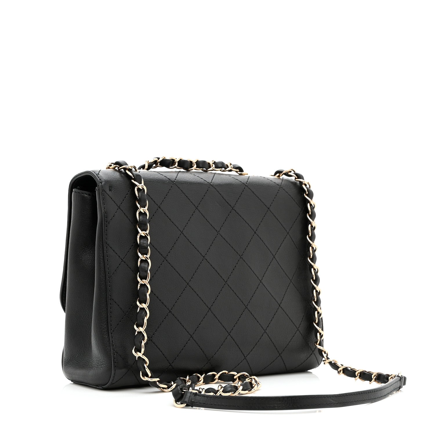 Calfskin Stitched Medium Covered CC Flap Bag Black