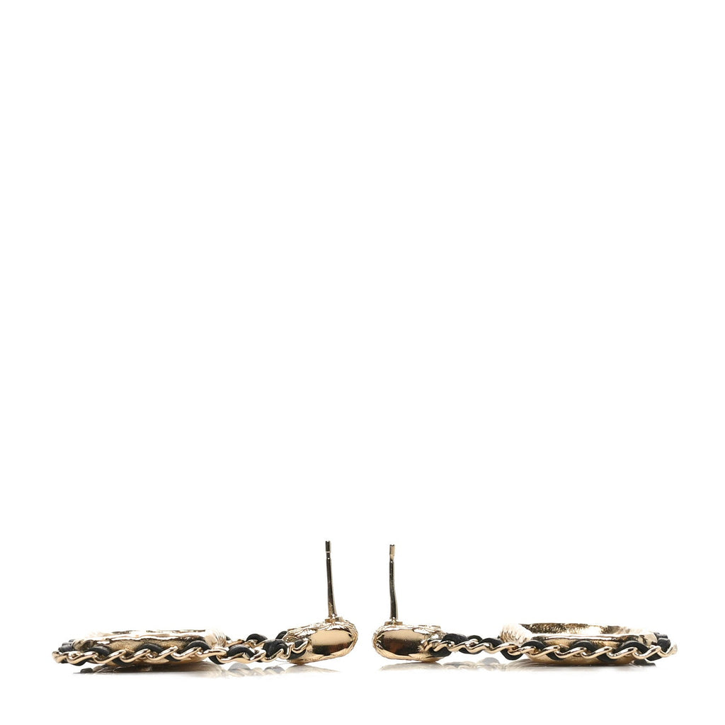 Metal Lambskin Quilted CC Chain Flap Bag Earrings Gold Black