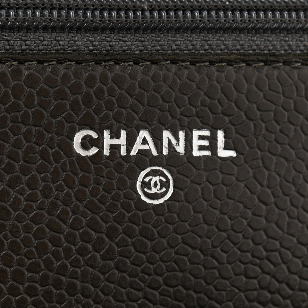 Caviar Quilted Wallet On Chain WOC Dark Grey