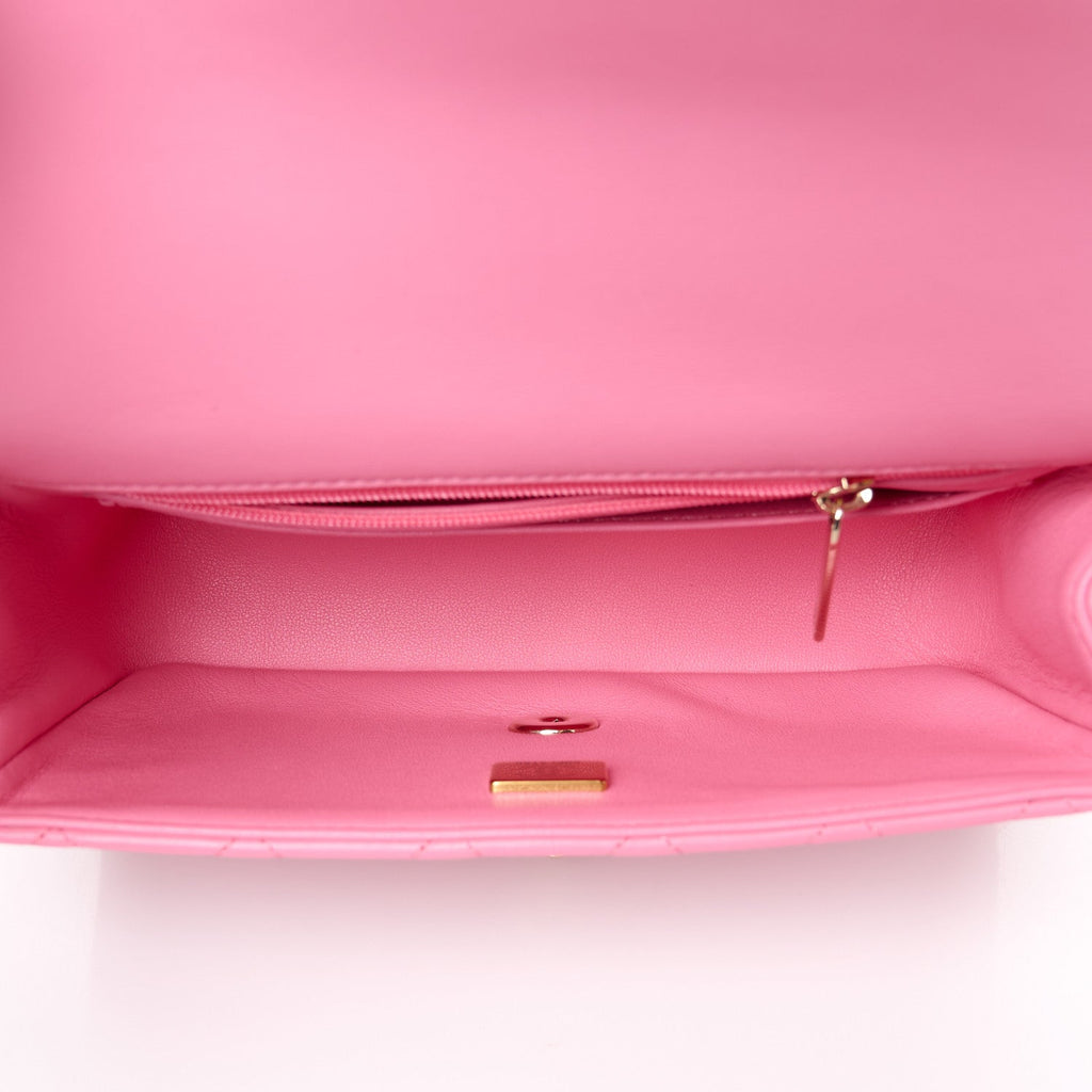 Lambskin Quilted Mini Top Handle Rectangular Flap Pink