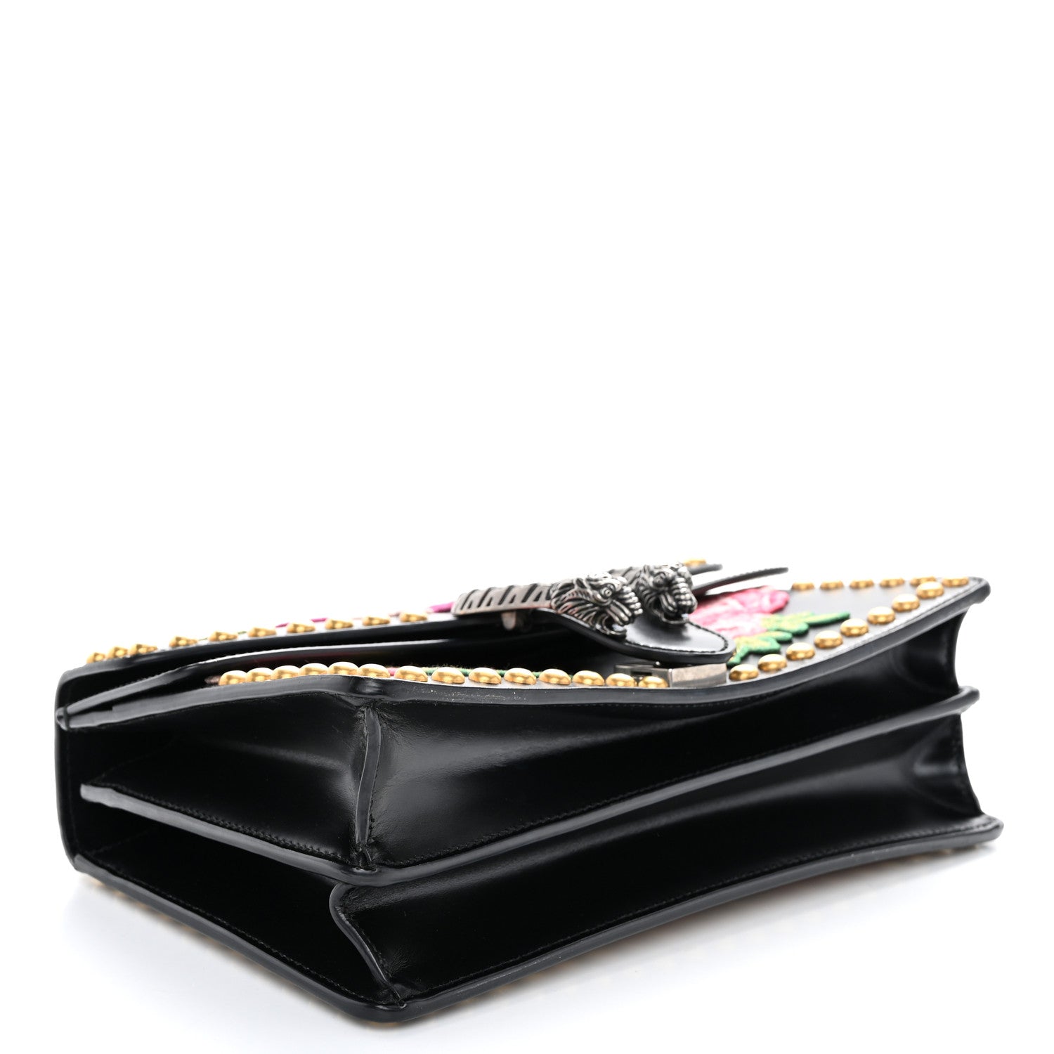 Calfskin Floral Embroidered Studded Small Dionysus Shoulder Bag Black