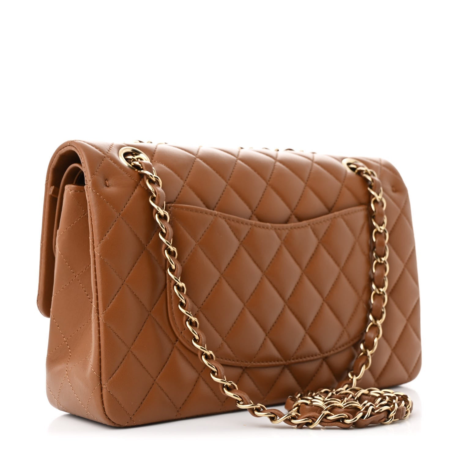 Lambskin Quilted Medium Double Flap Brown