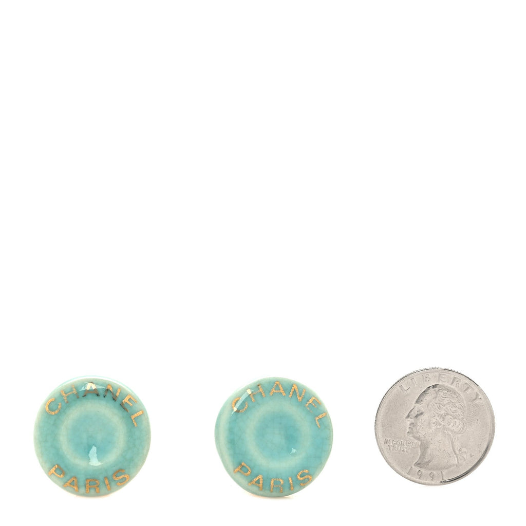 Resin Logo Clip On Earrings Blue