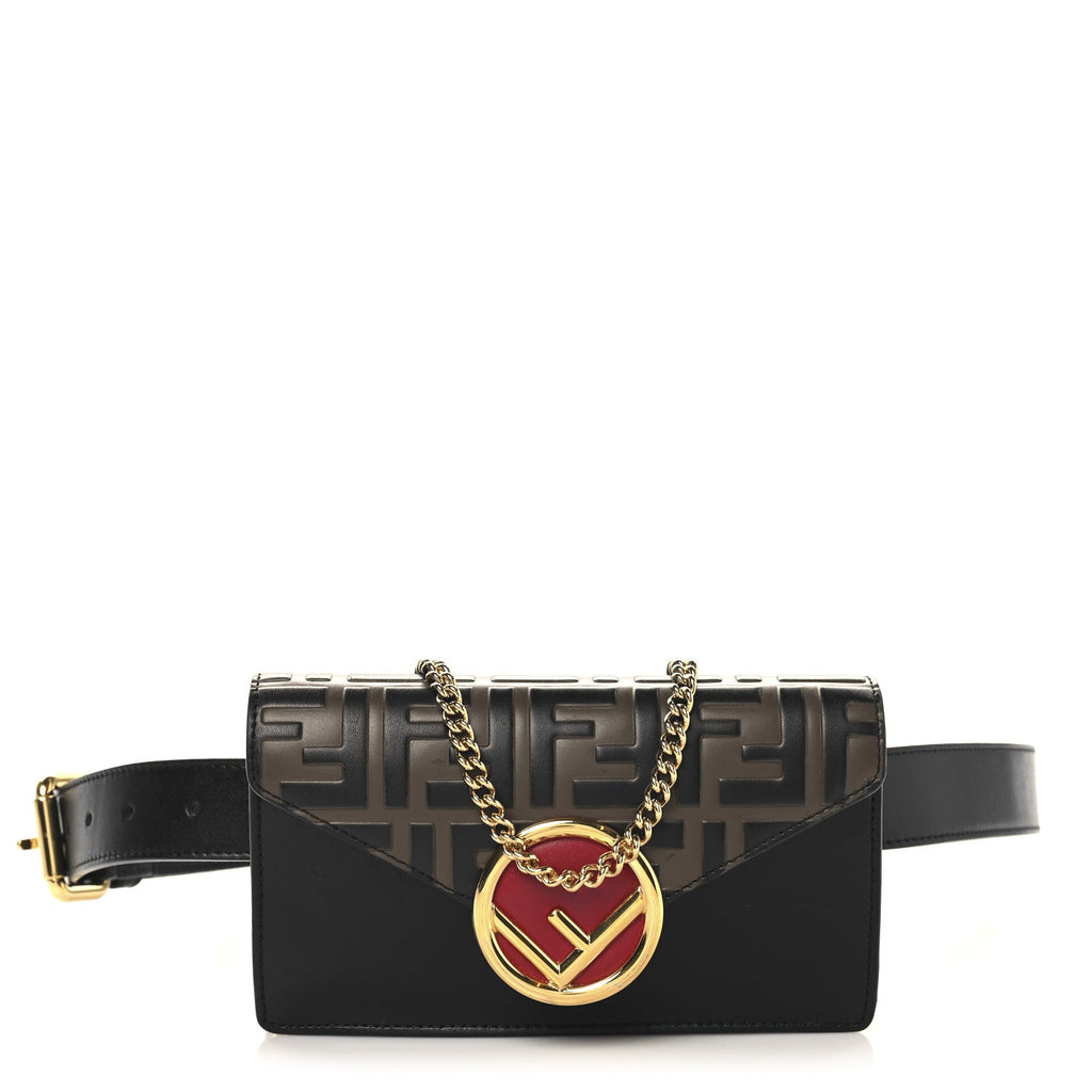 Vitello Liberty F is Fendi Bi-Color FF 1974 Embossed Envelope Belt Bag Maya Black