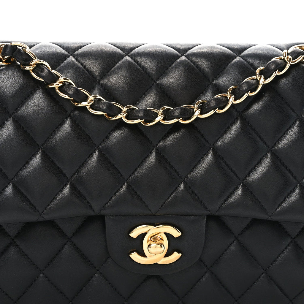 Lambskin Quilted Medium Double Flap Black