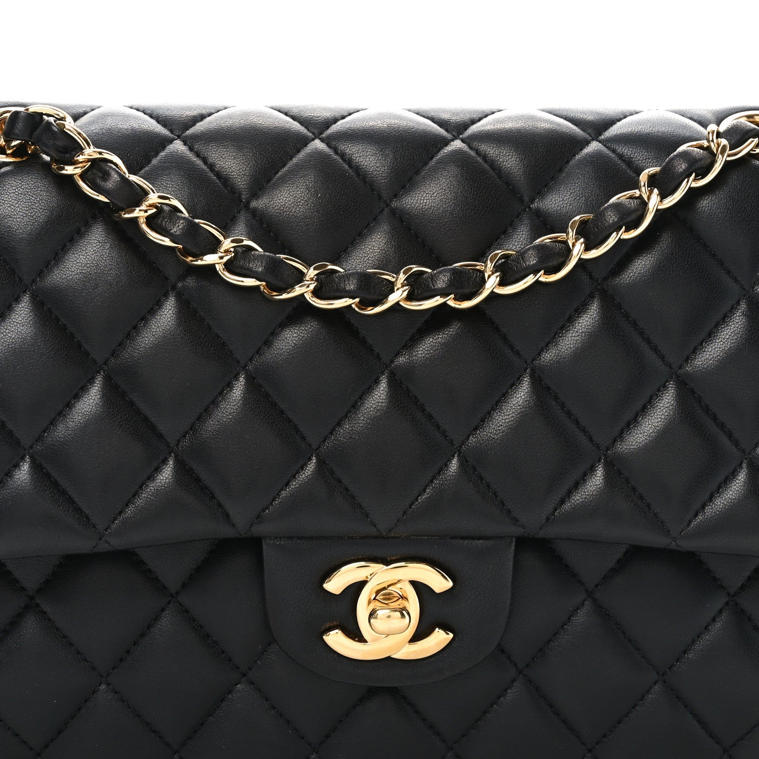 Lambskin Quilted Medium Double Flap Black