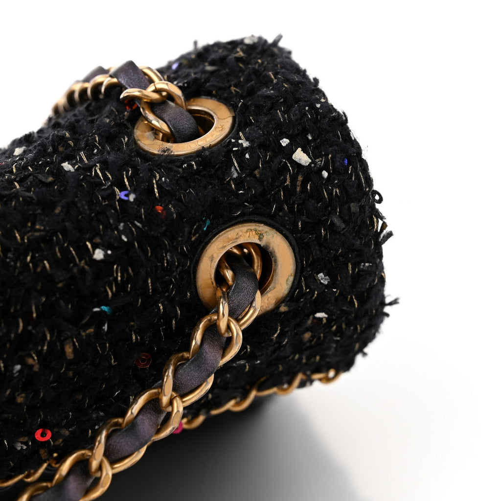 Lambskin Quilted Tweed Sequin Medium Chain Flap Bag Black Multicolor