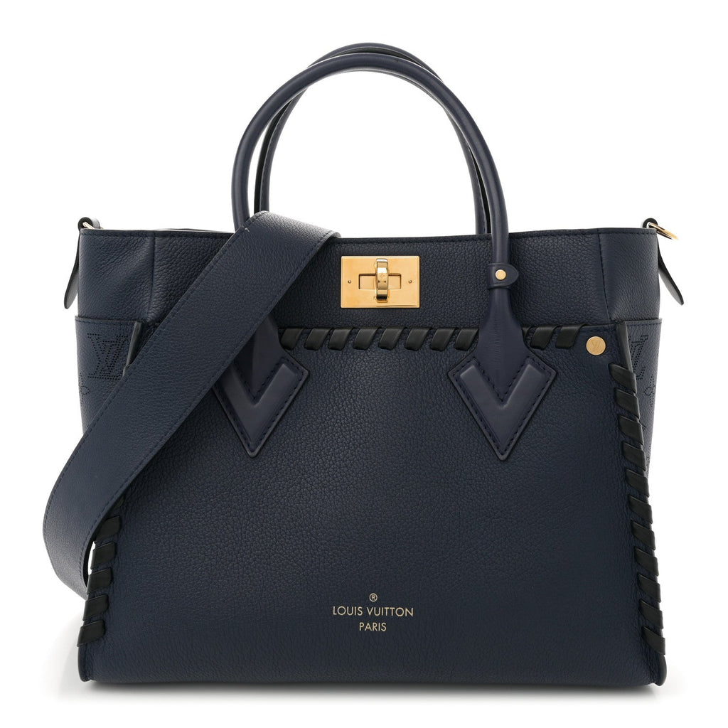 Calfskin Mahina Braided On My Side MM Navy Blue