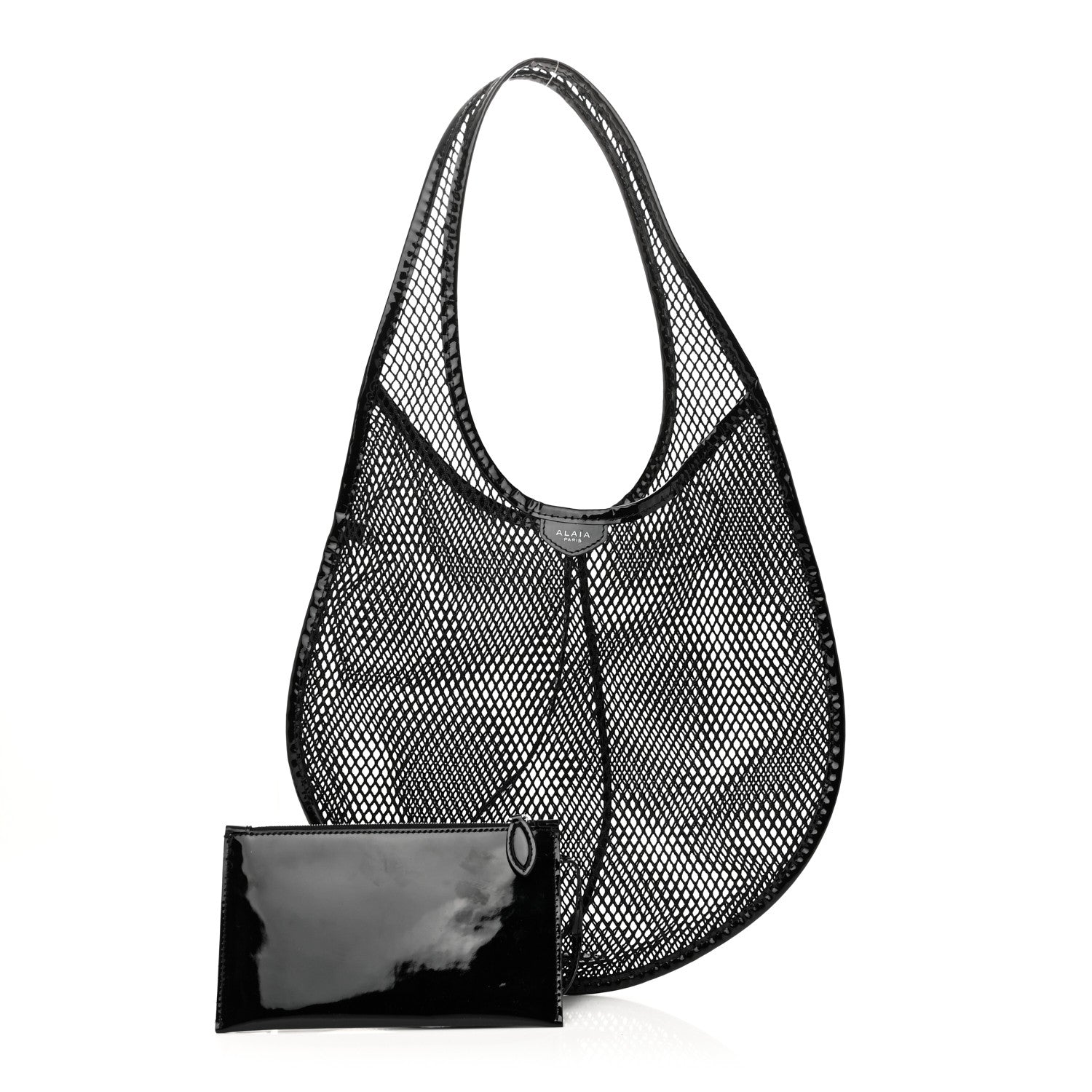 Fishnet Patent Calfskin Medium One Piece Bag Black