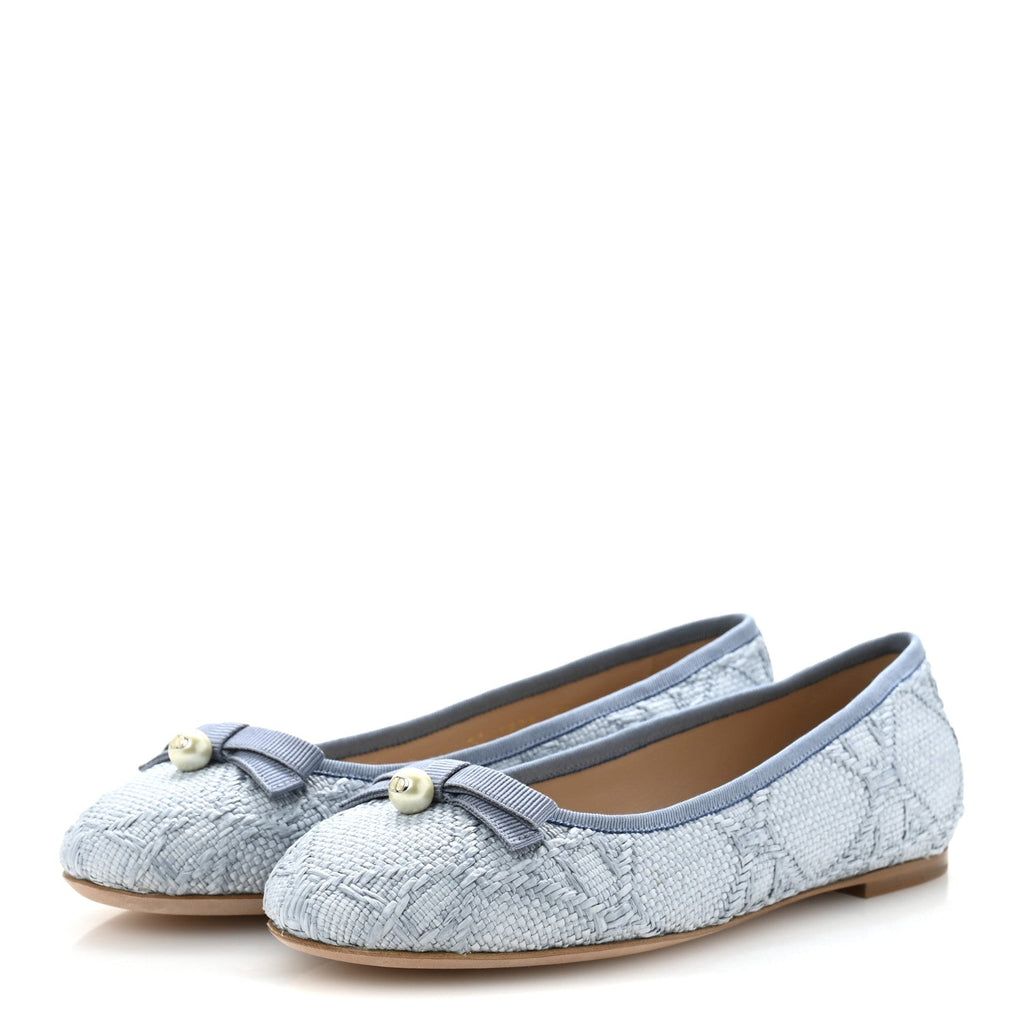 Raffia Cannage Ballet Flat 38 Bleu Pastel