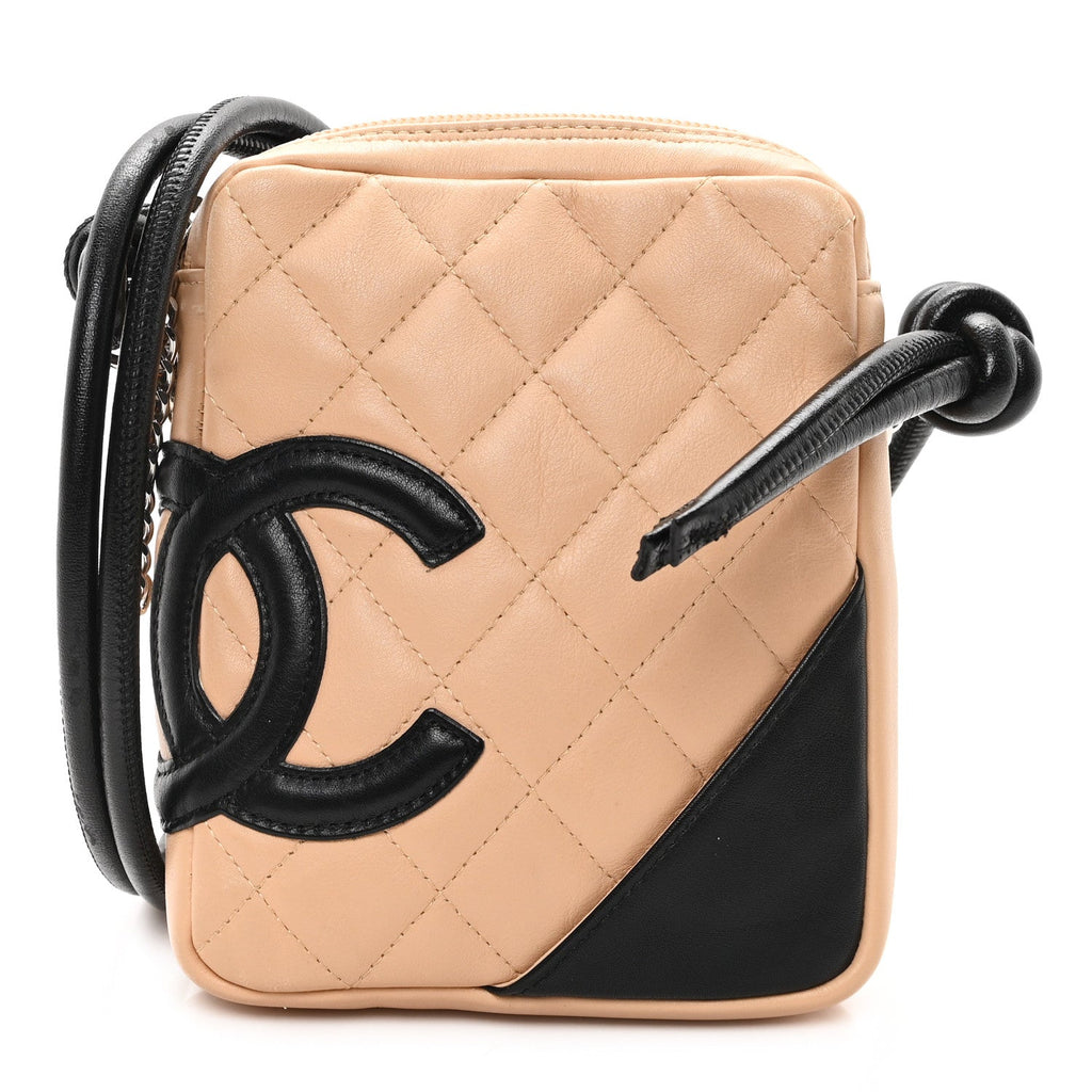 Calfskin Quilted Small Cambon Messenger Beige Black