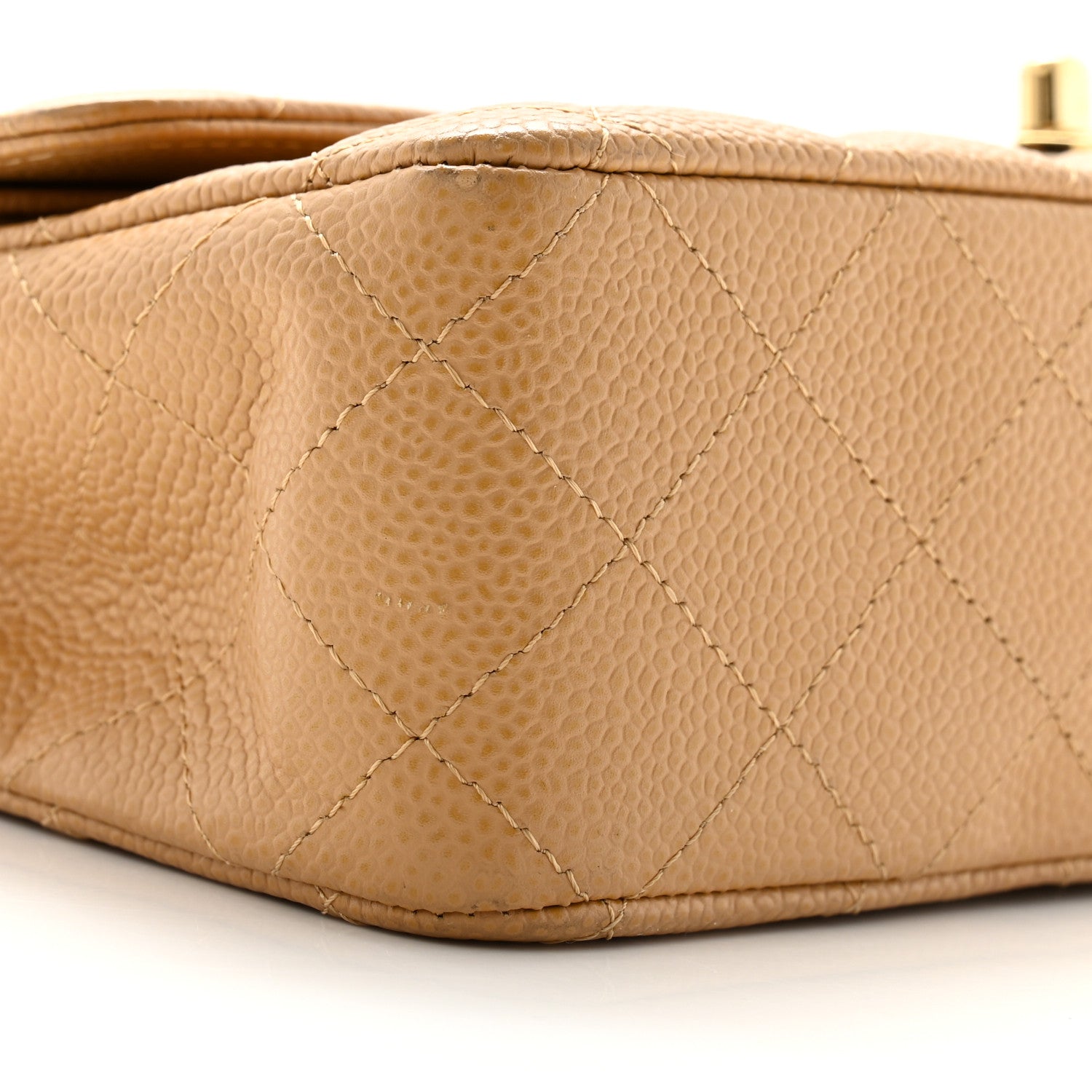 Caviar Quilted Medium Double Flap Beige