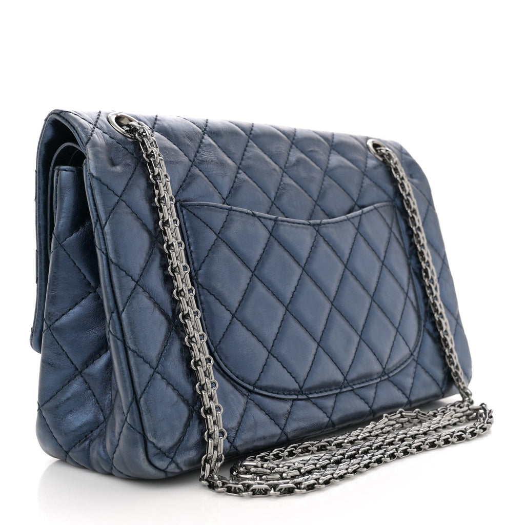 Metallic Aged Calfskin Quilted 2.55 Reissue 226 Flap Dark Navy Blue
