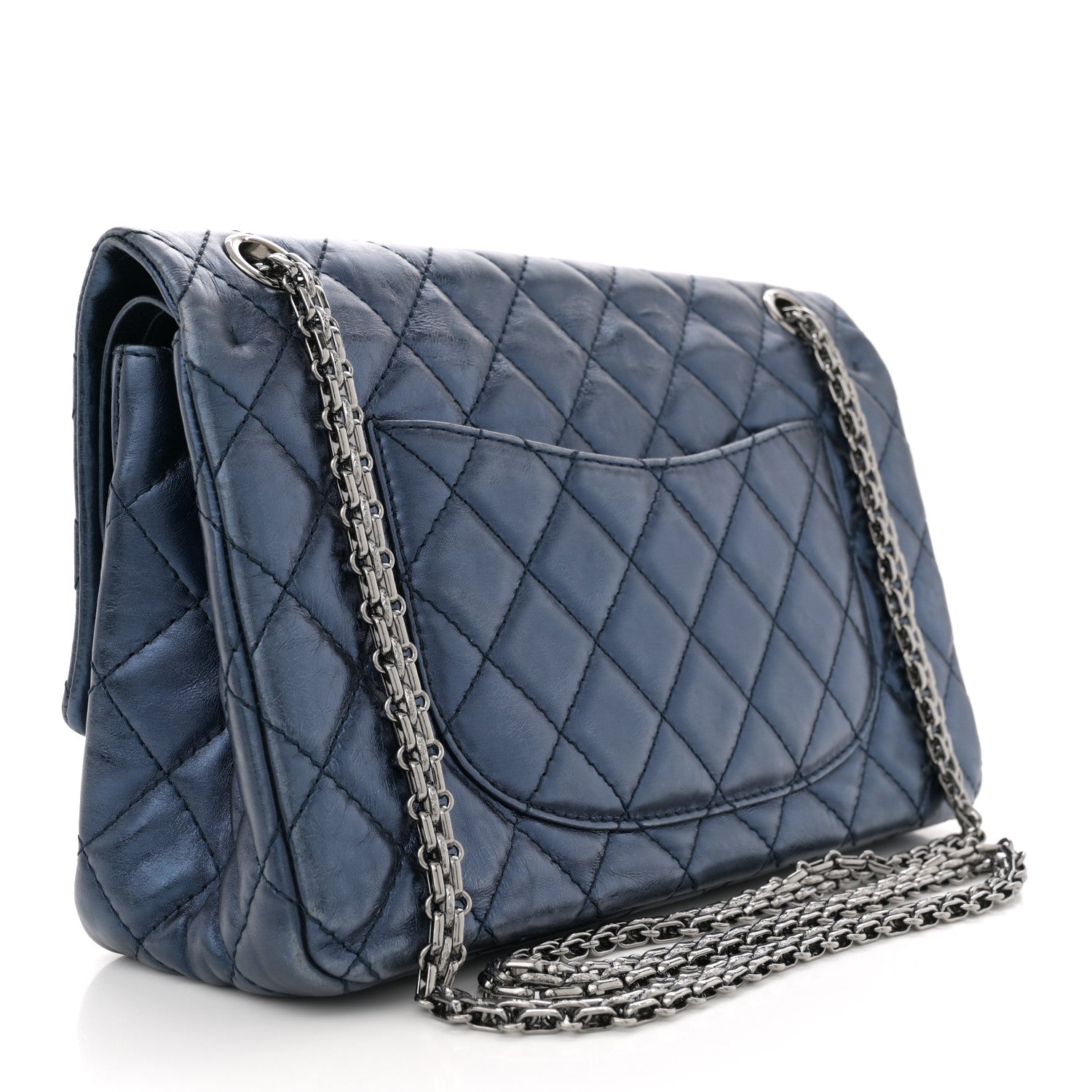 Metallic Aged Calfskin Quilted 2.55 Reissue 226 Flap Dark Navy Blue