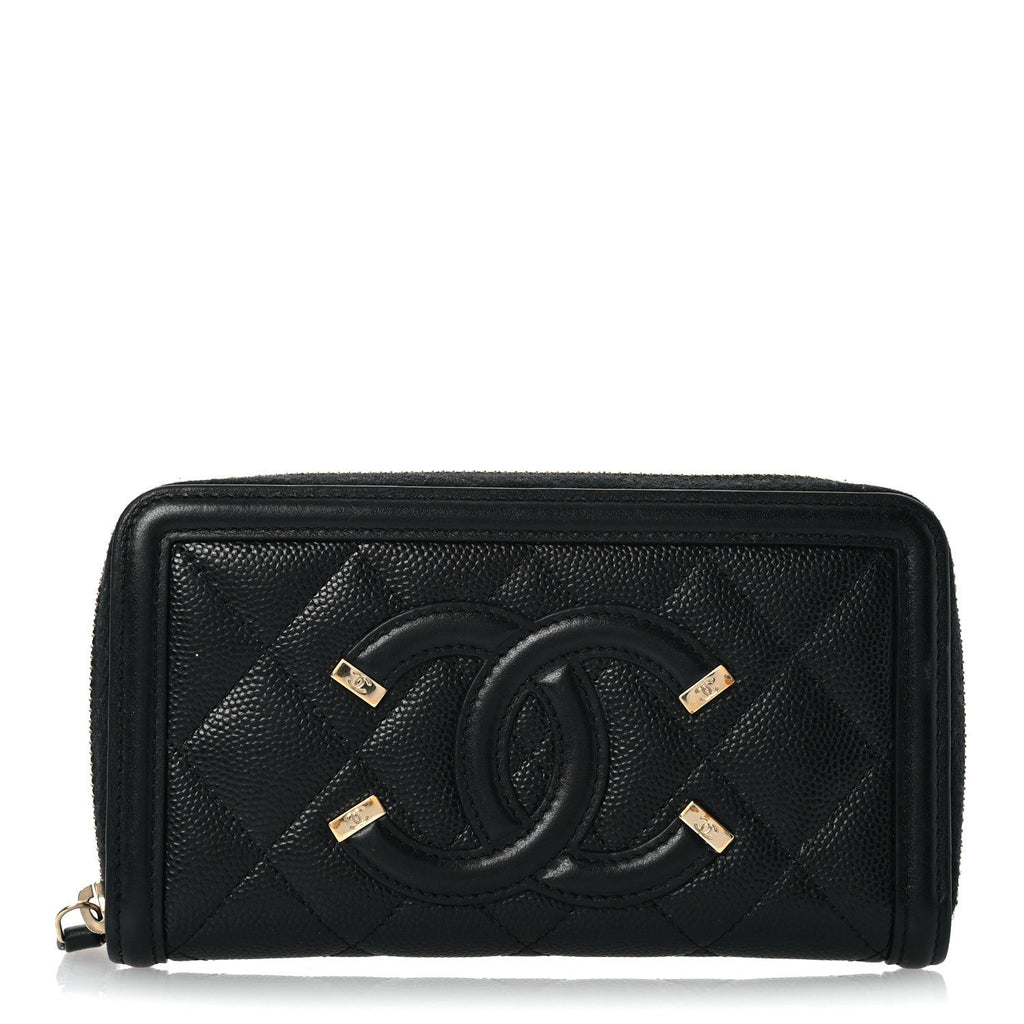 Caviar Quilted Medium Filigree Zip Around Wallet Black