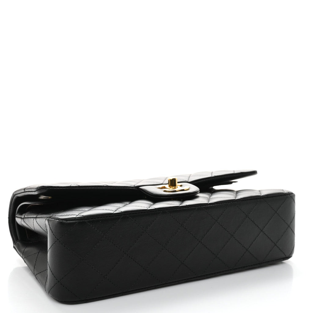 Lambskin Quilted Medium Double Flap Black