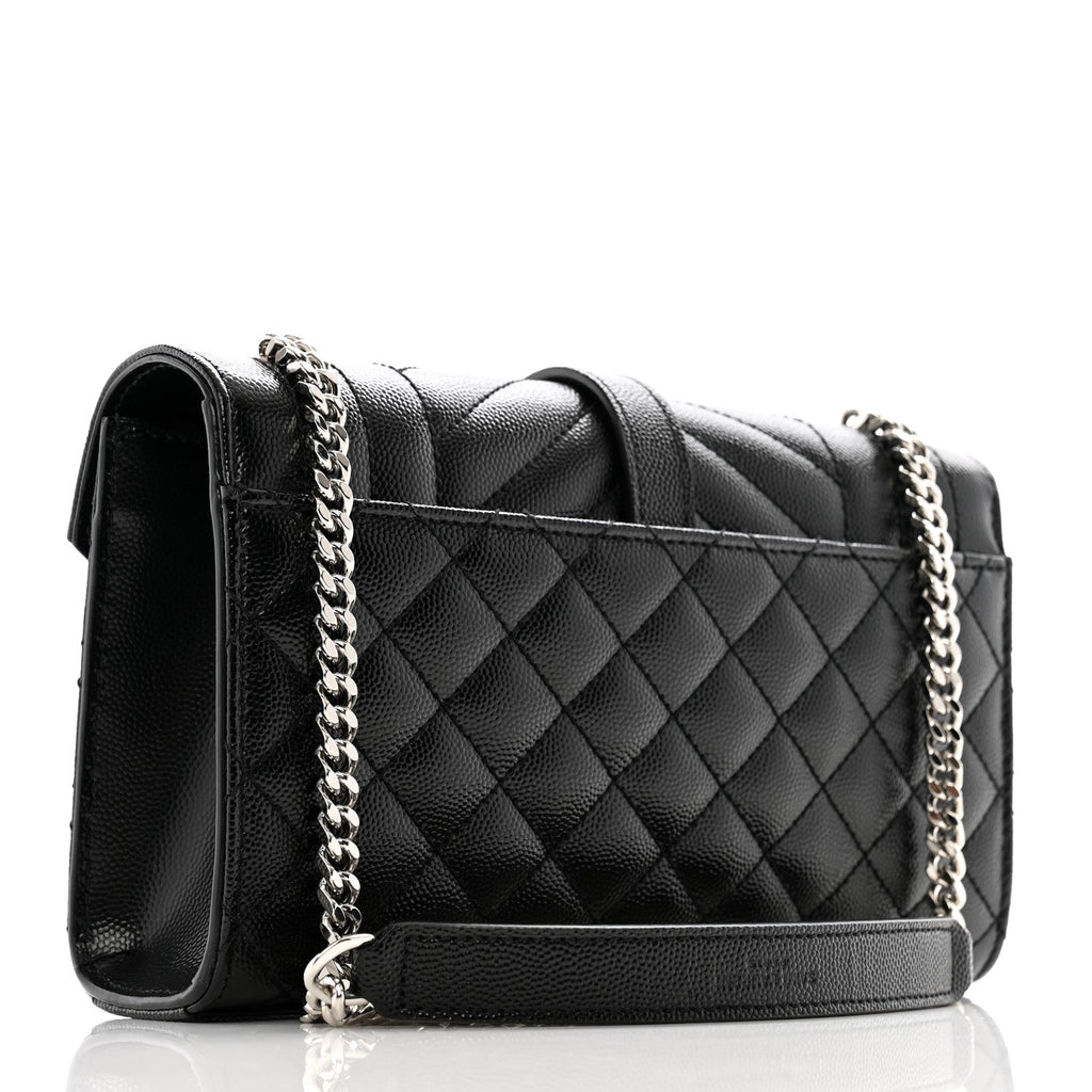 Grain De Poudre Textured Mixed Matelasse Triquilt Small Monogram Satchel Black