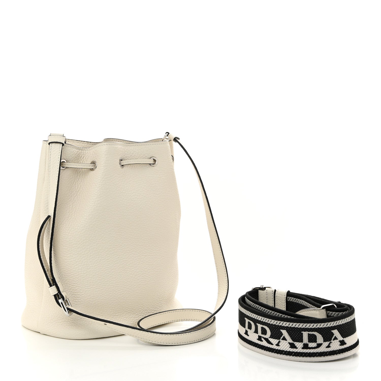 Vitello Daino Soft Drawstring Bucket Bag White