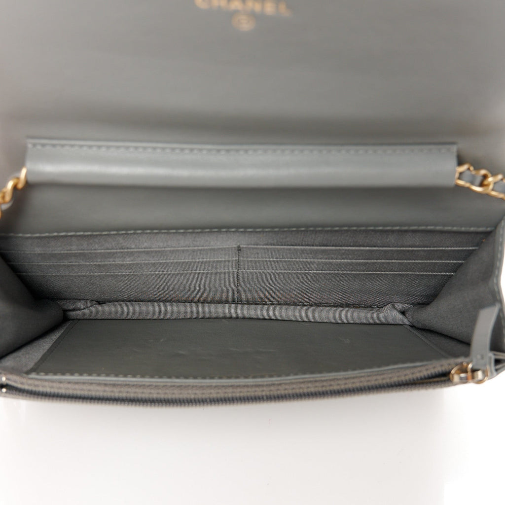 Lambskin Quilted Boy Wallet On Chain WOC Grey