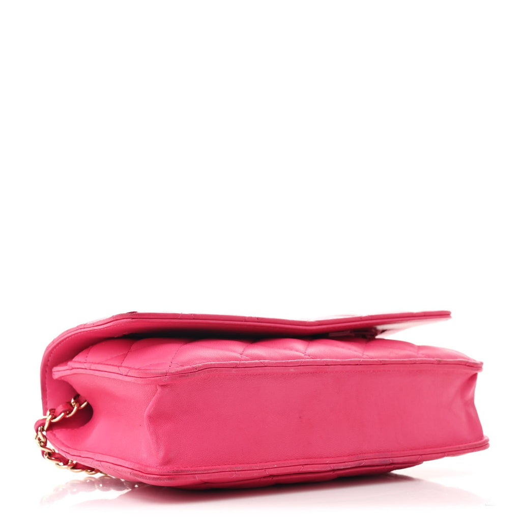Lambskin Quilted Wallet on Chain WOC Fuchsia