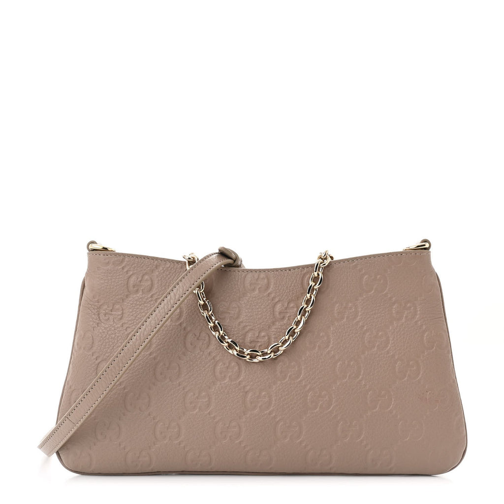 Grainy Calfskin GG Emblem Embossed Medium Shoulder Bag Taupe