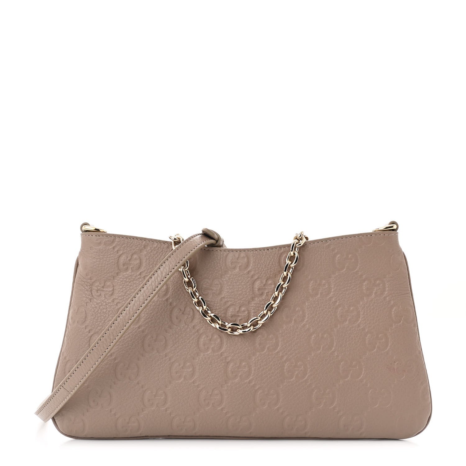 Grainy Calfskin GG Emblem Embossed Medium Shoulder Bag Taupe