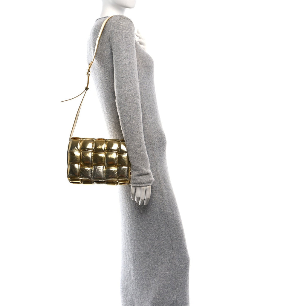 Mirror Lambskin Maxi Intreccio Padded Cassette Crossbody Bag Gold